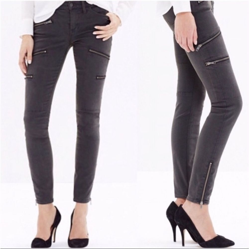 Madewell -33 skinny multi zip moto jeans grey charcoal washed‎ black size  27